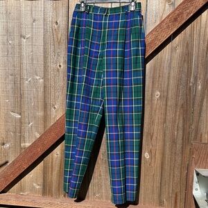 Vintage Pendleton Women's Wool Plaid Trousers - Green, Blue, Yellow